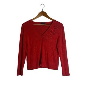 Ann Taylor silk knit embroidered cardigan. Size large